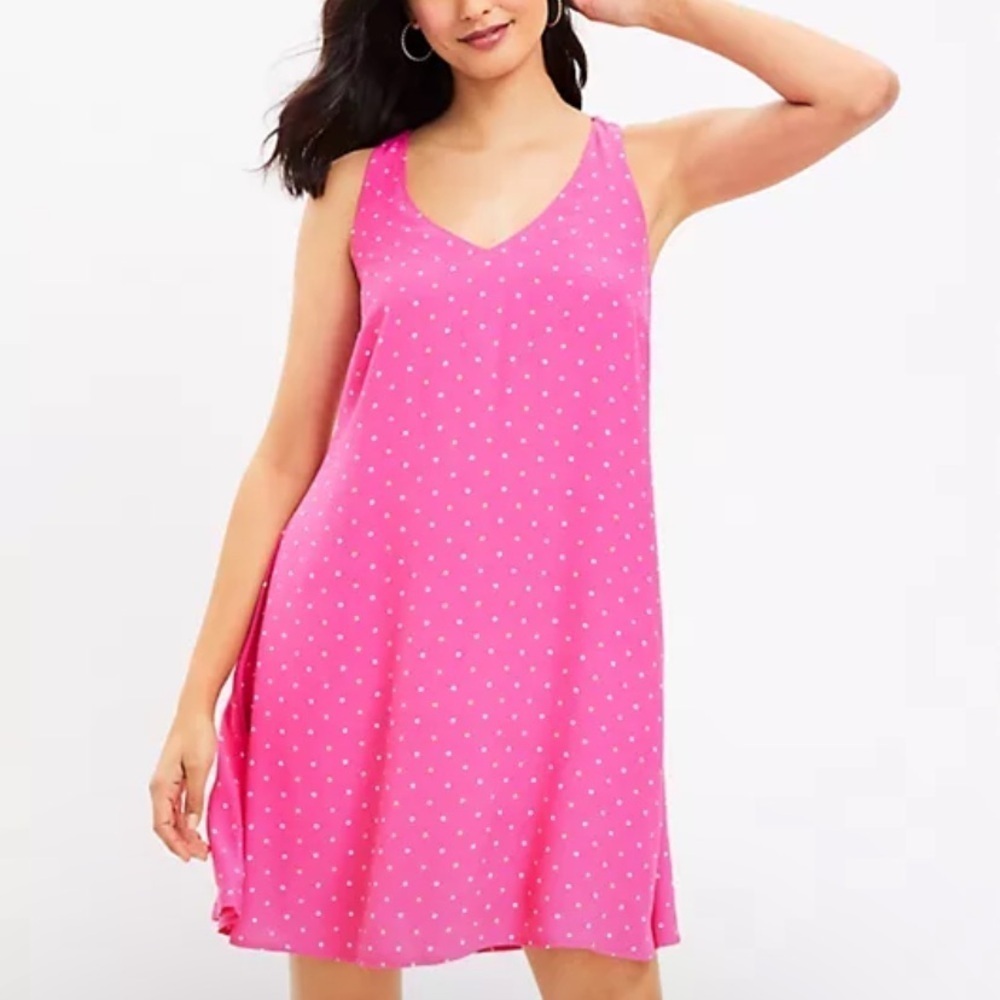 Loft Dotted Criss Cross Back Swing Dress women XLP Pink Polka Dot vacation beach